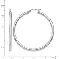 14K White Gold 3x 50mm Polished Lightweight Tube Hoop Earrings view 4