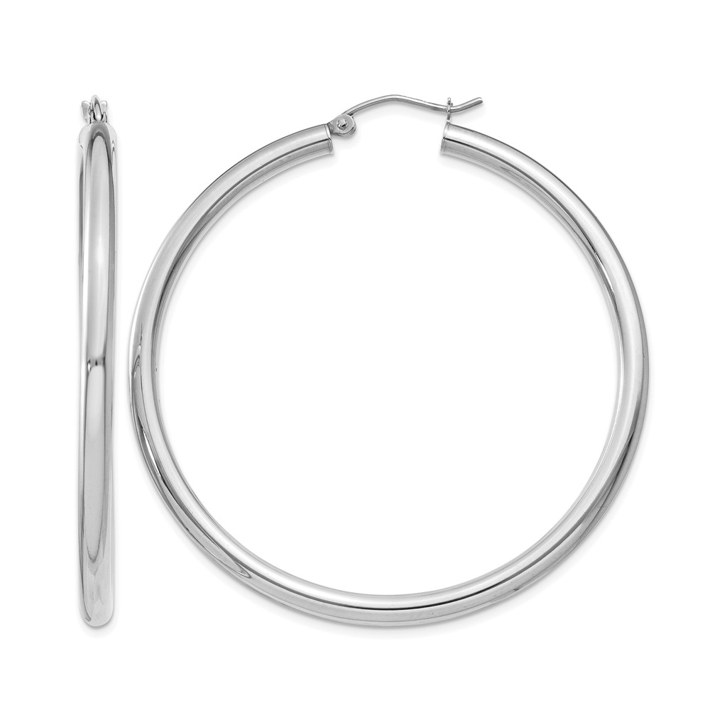 14K White Gold 3x 50mm Polished Lightweight Tube Hoop Earrings