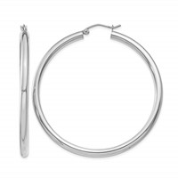 14K White Gold 3x 50mm Polished Lightweight Tube Hoop Earrings view 1