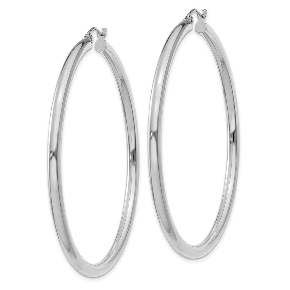 14K White Gold Polished 3mm Tube Hoop Earrings (T855)