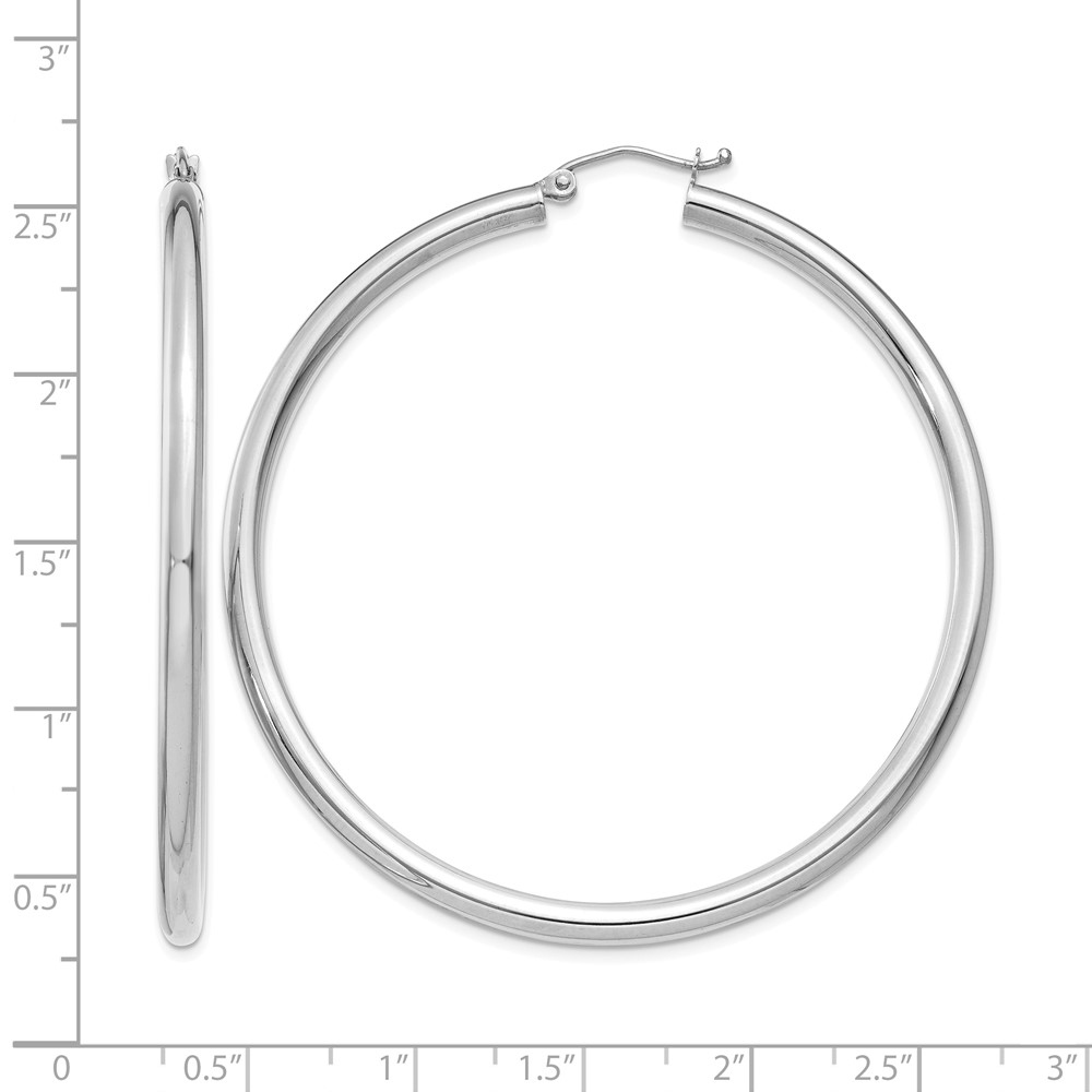 14K White Gold Polished 3mm Tube Hoop Earrings (T855)