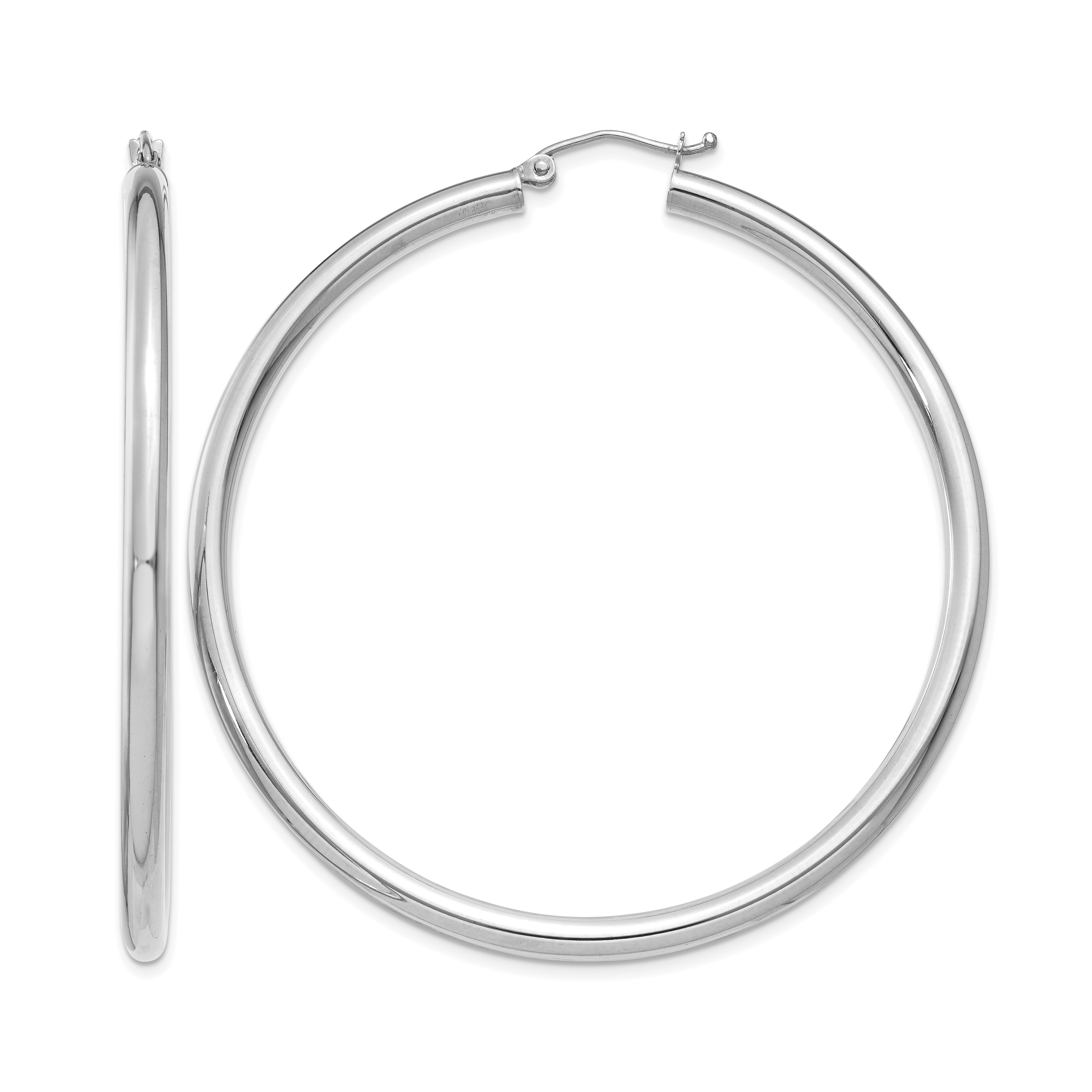 14K White Gold Polished 3mm Tube Hoop Earrings (T855)