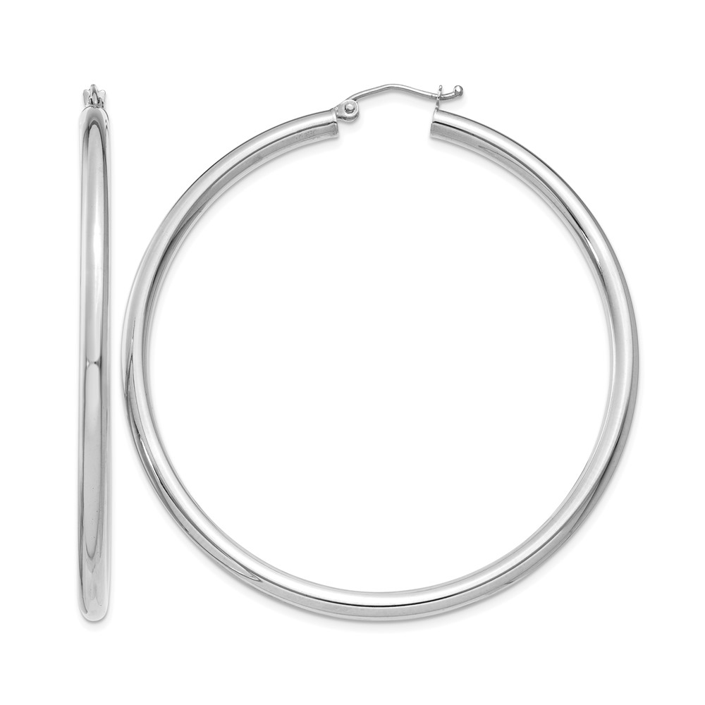 14K White Gold Polished 3mm Tube Hoop Earrings (T855)