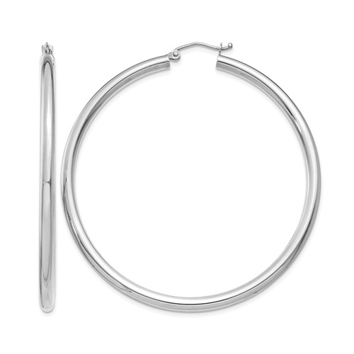 14K White Gold 3x 55mm Polished Tube Hoop Earrings