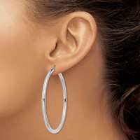 14K White Gold 3x 55mm Polished Lightweight Tube Hoop Earrings view 3