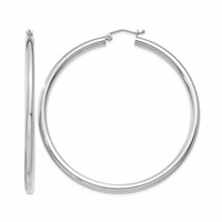 14K White Gold 3x 55mm Polished Lightweight Tube Hoop Earrings view 1