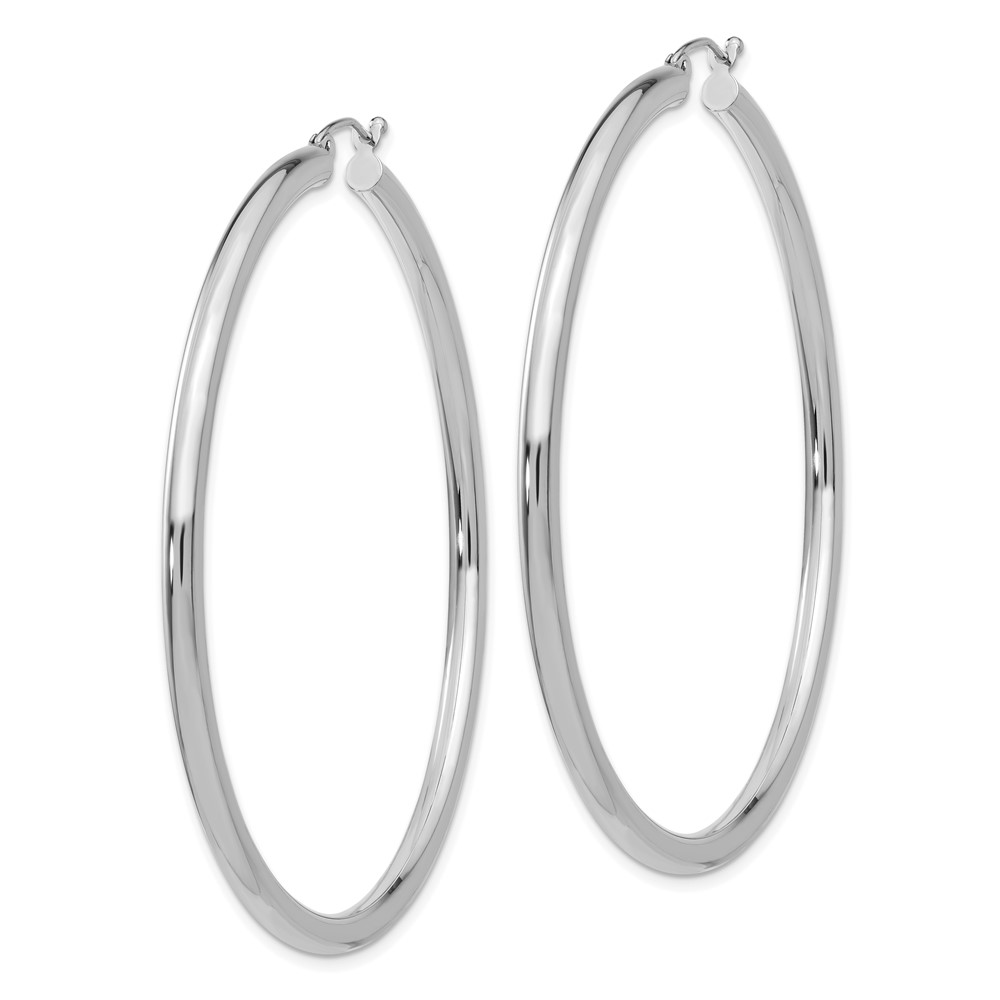 14K White Gold Polished 3mm Tube Hoop Earrings (T856)