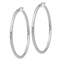 14K White Gold 3x 60mm Polished Tube Hoop Earrings view 2