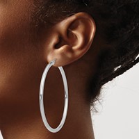 14K White Gold 3x 60mm Polished Tube Hoop Earrings view 3