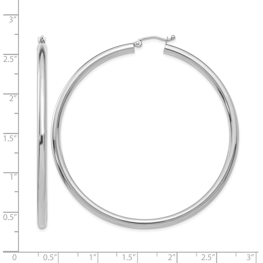 14K White Gold Polished 3mm Tube Hoop Earrings (T856)