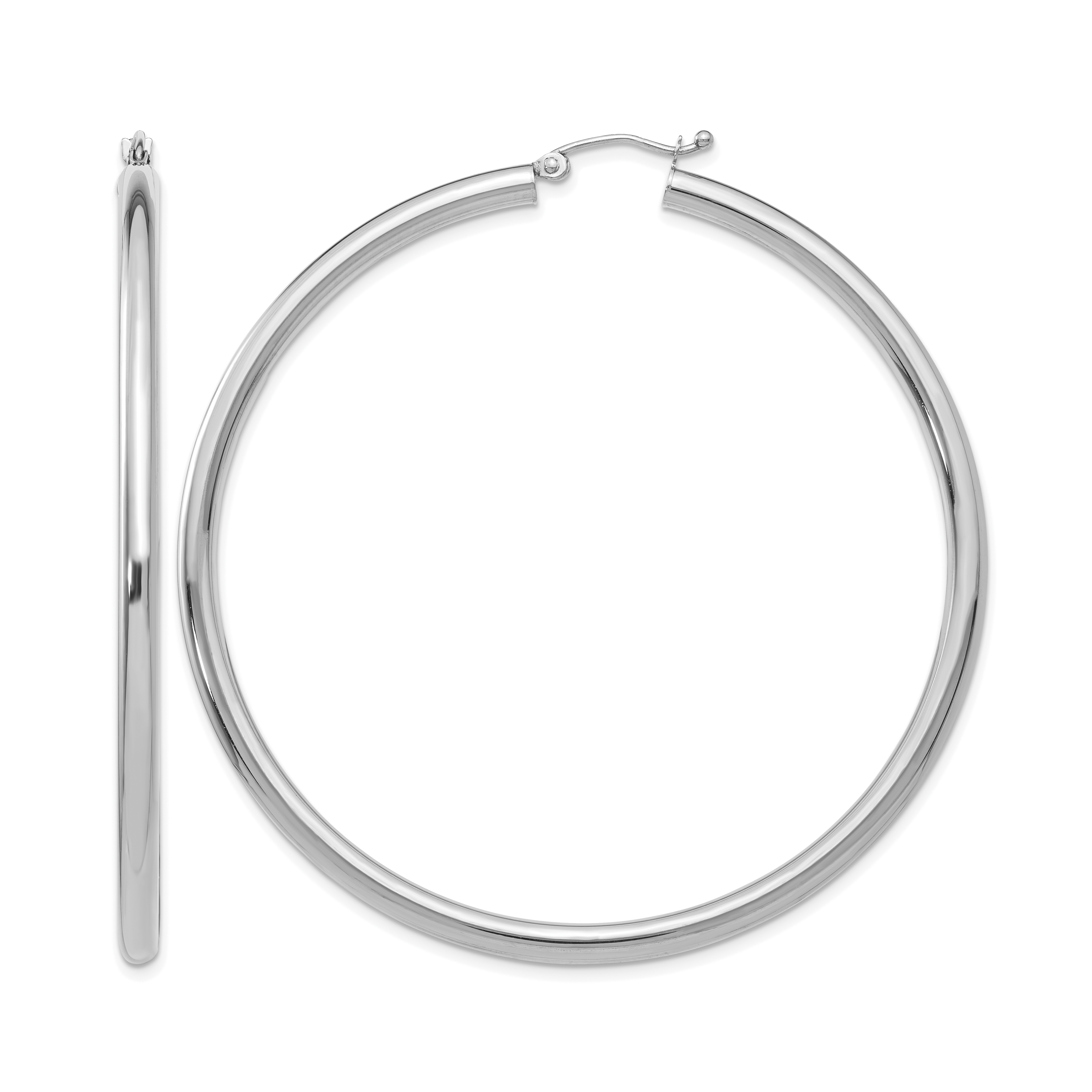 14K White Gold Polished 3mm Tube Hoop Earrings (T856)