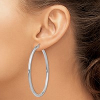 14K White Gold 3x 60mm Polished Lightweight Tube Hoop Earrings view 3