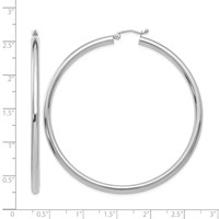 14K White Gold 3x 60mm Polished Lightweight Tube Hoop Earrings view 4