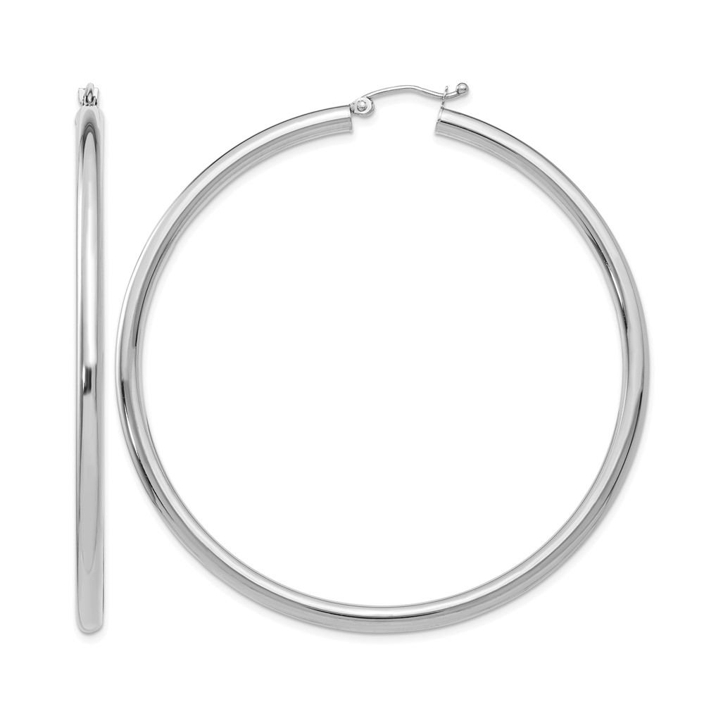 14K White Gold 3x 60mm Polished Lightweight Tube Hoop Earrings