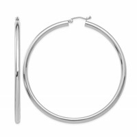 14K White Gold 3x 60mm Polished Lightweight Tube Hoop Earrings view 1