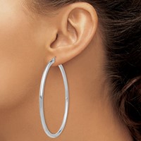 14K White Gold 3x 65mm Polished Tube Hoop Earrings view 3