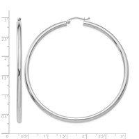 14K White Gold 3x 65mm Polished Tube Hoop Earrings view 4