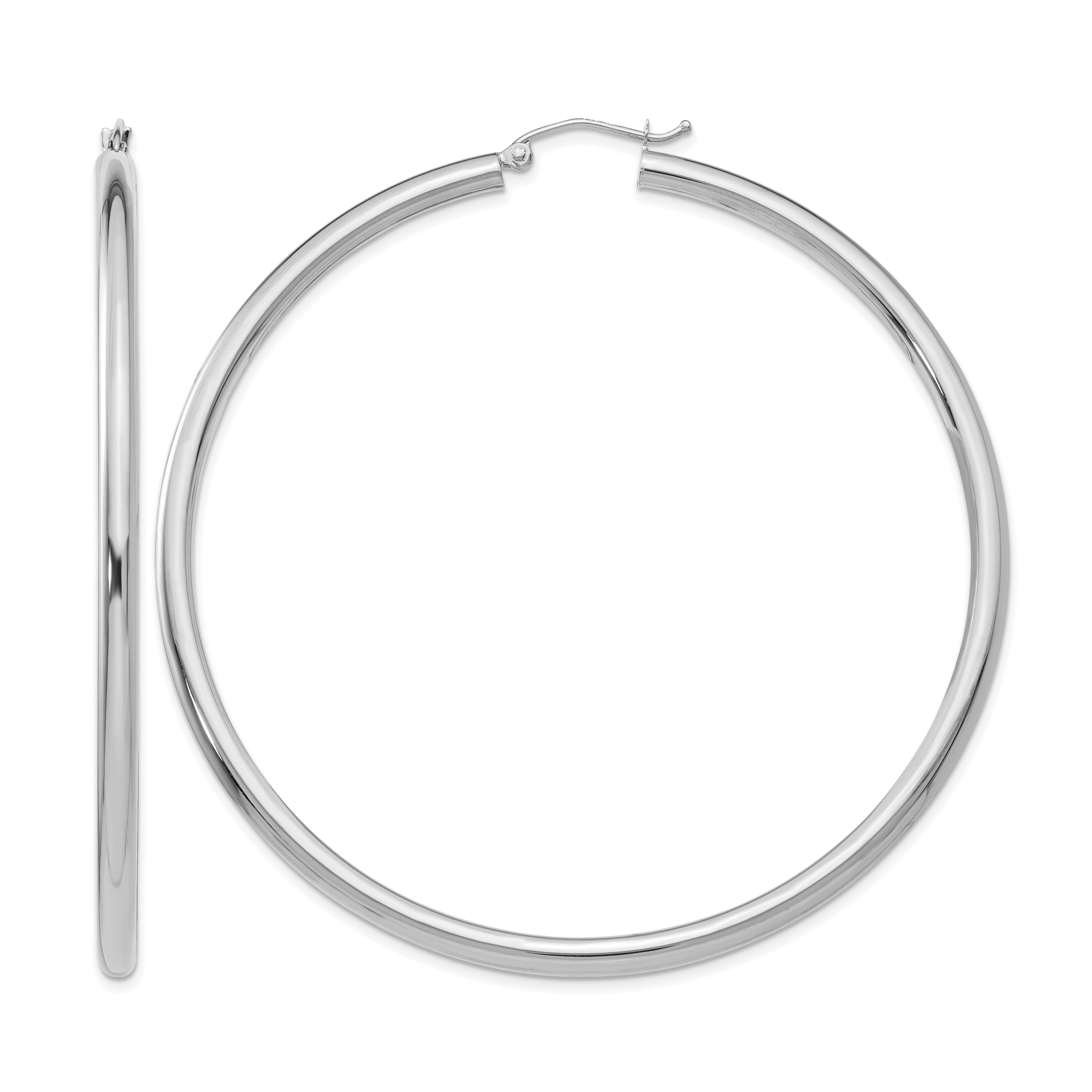 14K White Gold Polished 3mm Tube Hoop Earrings (T857)