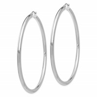14K White Gold 3x 65mm Polished Lightweight Tube Hoop Earrings view 2