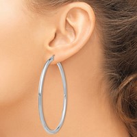 14K White Gold 3x 65mm Polished Lightweight Tube Hoop Earrings view 3