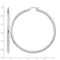 14K White Gold 3x 65mm Polished Lightweight Tube Hoop Earrings view 4