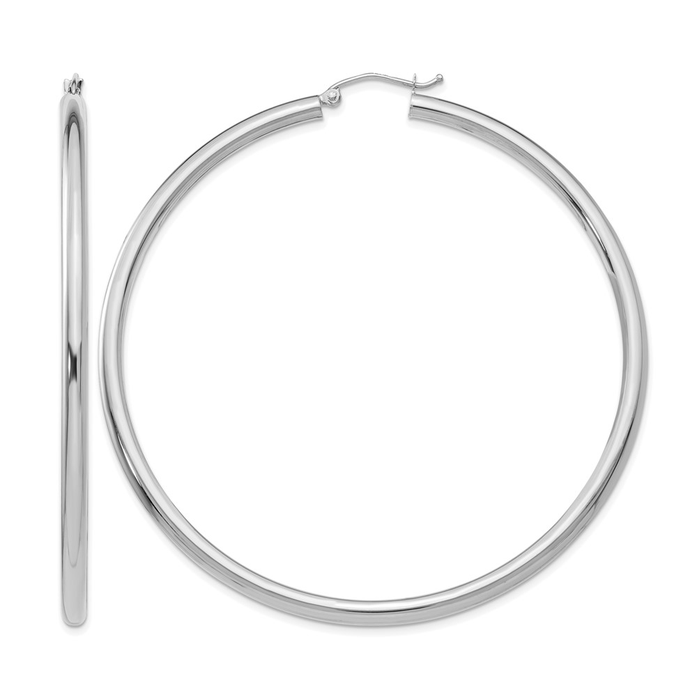 14K White Gold 3x 65mm Polished Lightweight Tube Hoop Earrings