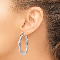 14K White Gold 4x40mm Polished Tube Hoop Earrings view 3