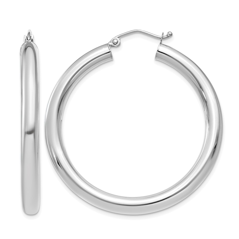 14K White Gold Polished 4mm Tube Hoop Earrings (T858)