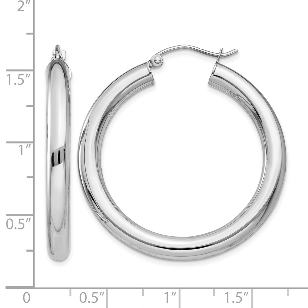 14K White Gold Polished 4mm Tube Hoop Earrings (T859)