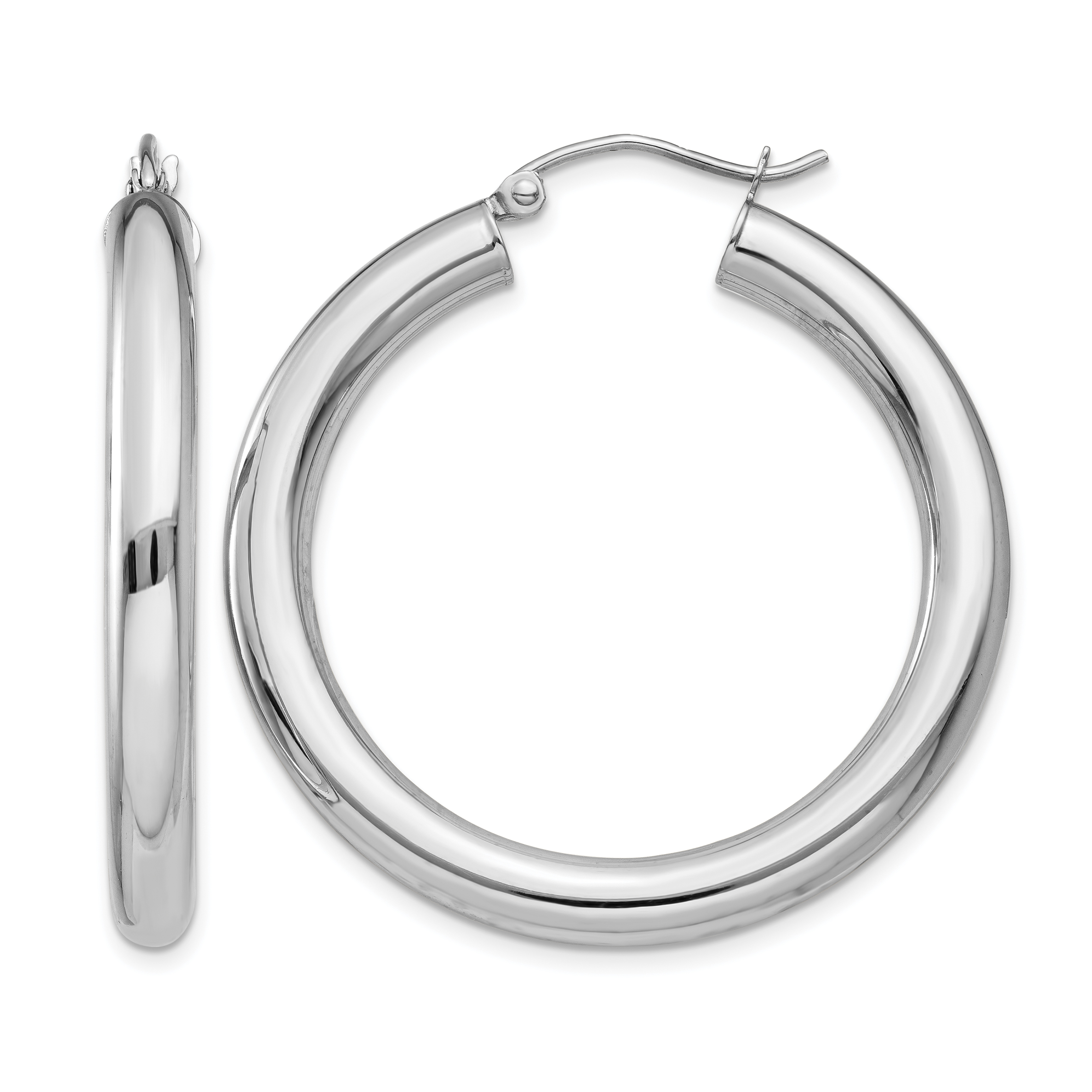 14K White Gold Polished 4mm Tube Hoop Earrings (T859)