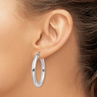 14K White Gold 4x 35mm Polished Lightweight Tube Hoop Earrings view 3
