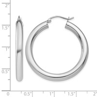 14K White Gold 4x 35mm Polished Lightweight Tube Hoop Earrings view 4