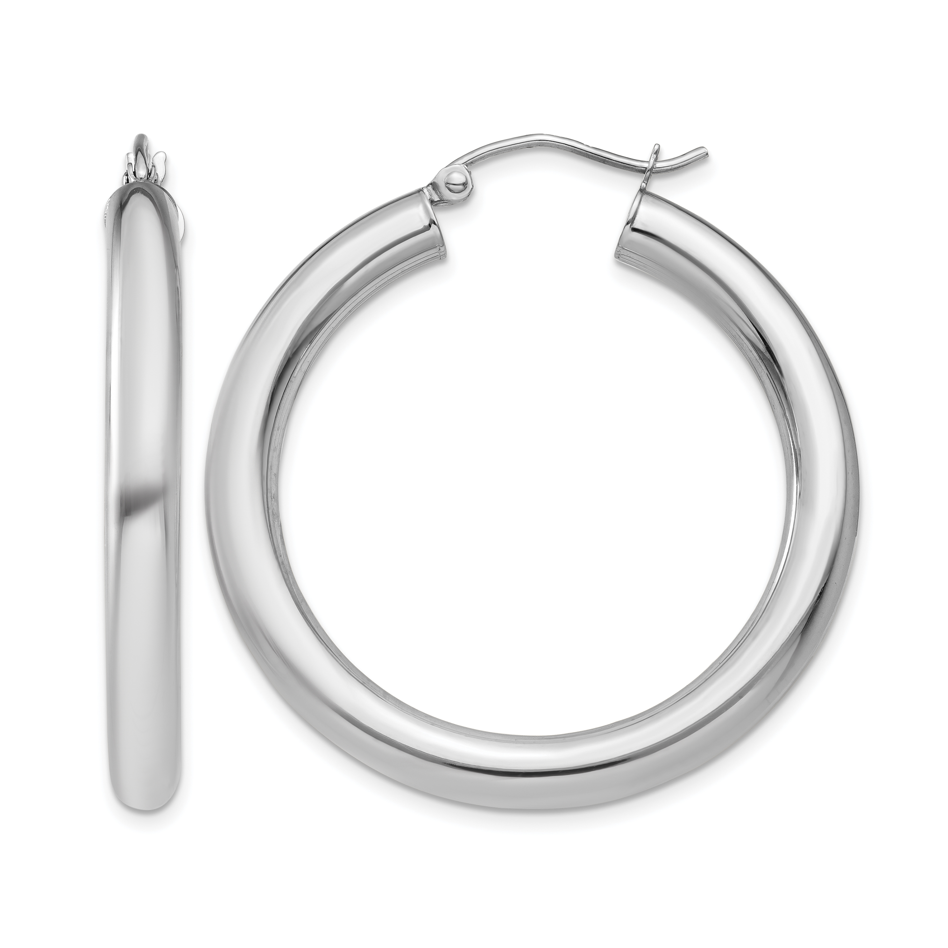 14K White Gold Polished 4mm Lightweight Tube Hoop Earrings (T859L)