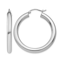 14K White Gold 4x 35mm Polished Lightweight Tube Hoop Earrings view 1