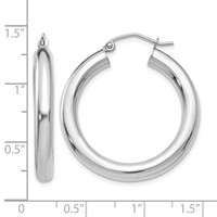 14K White Gold 4x 30mm Polished Tube Hoop Earrings view 4