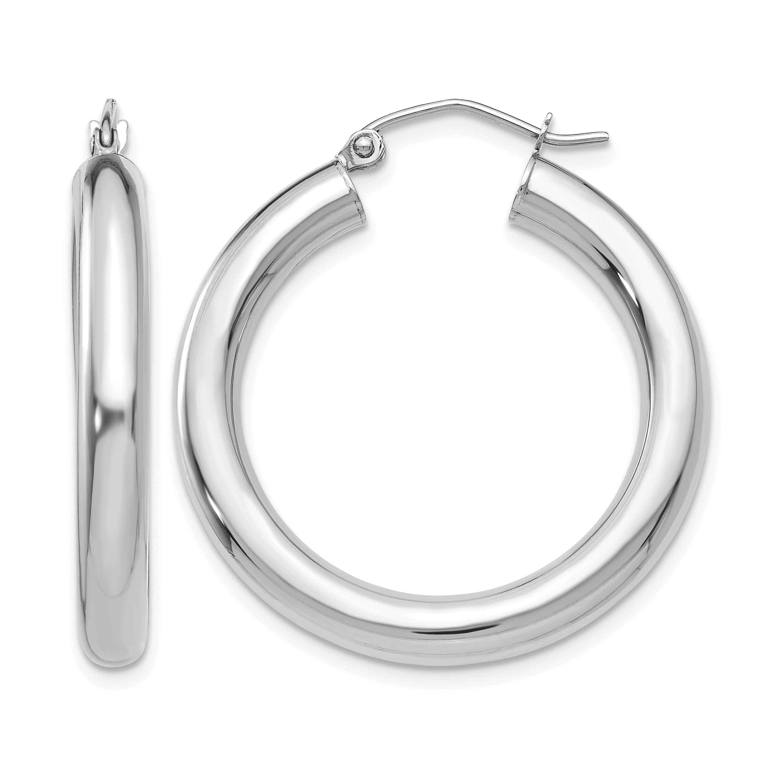 14K White Gold Polished 4mm Tube Hoop Earrings (T860)
