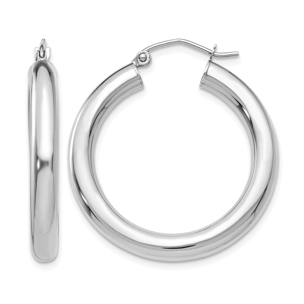 14K White Gold Polished 4mm Tube Hoop Earrings (T860)