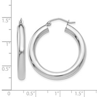 14K White Gold 4x 30mm Polished Lightweight Tube Hoop Earrings view 4