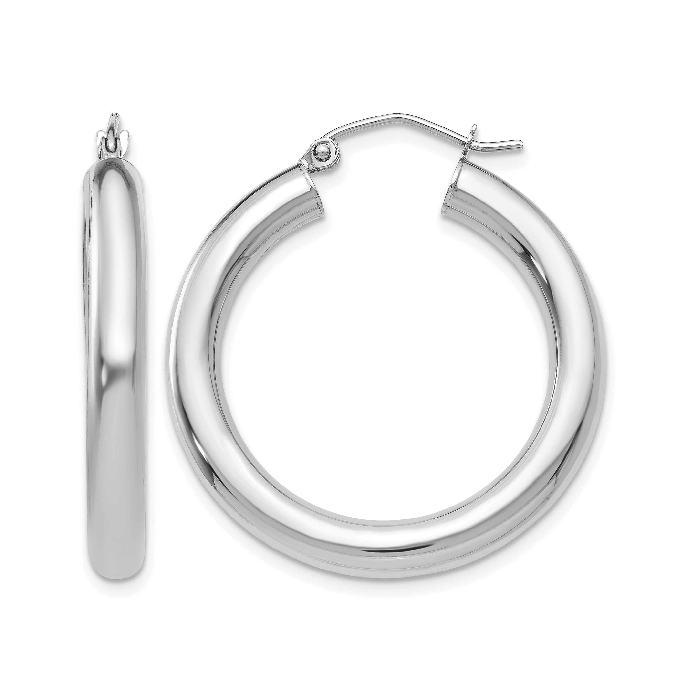 14K White Gold Polished 4mm Lightweight Tube Hoop Earrings (T860L)