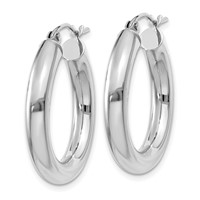 14K White Gold 4x 25mm Polished Tube Hoop Earrings view 2
