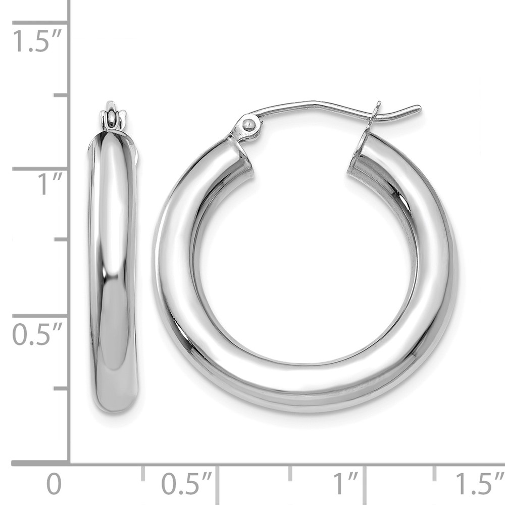 14K White Gold Polished 4mm Tube Hoop Earrings (T861)