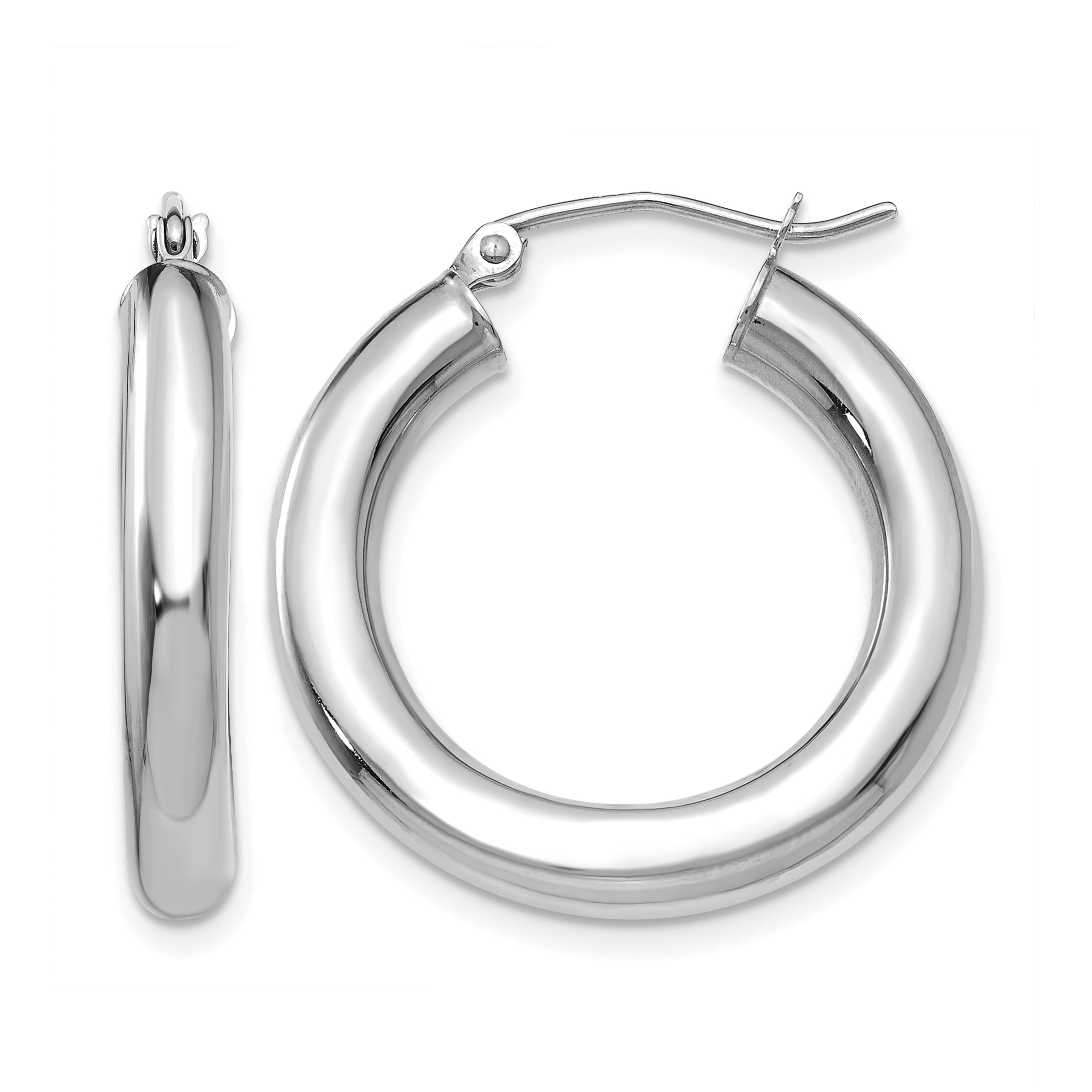 14K White Gold Polished 4mm Tube Hoop Earrings (T861)