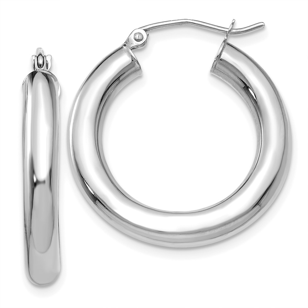 14K White Gold Polished 4mm Tube Hoop Earrings | J.C.'s Jewelry