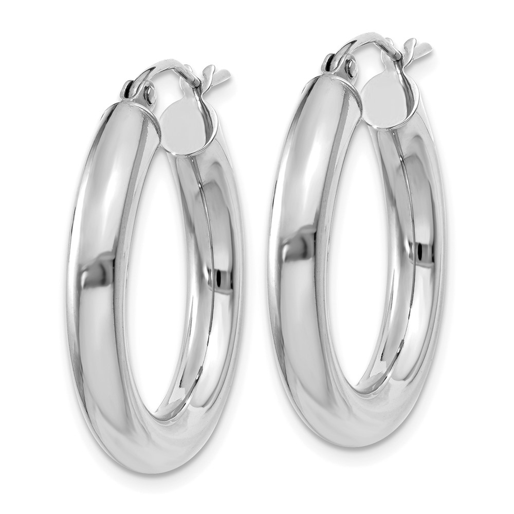 14K White Gold Polished 4mm Lightweight Tube Hoop Earrings (T861L)
