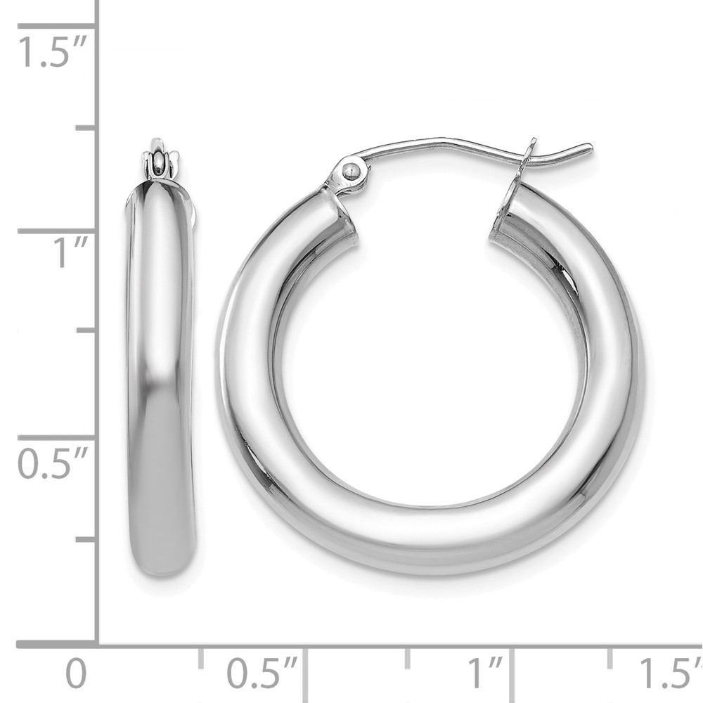 14K White Gold Polished 4mm Lightweight Tube Hoop Earrings (T861L)