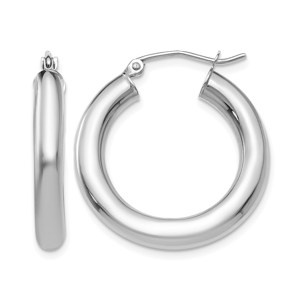 14K White Gold Polished 4mm Lightweight Tube Hoop Earrings (T861L)