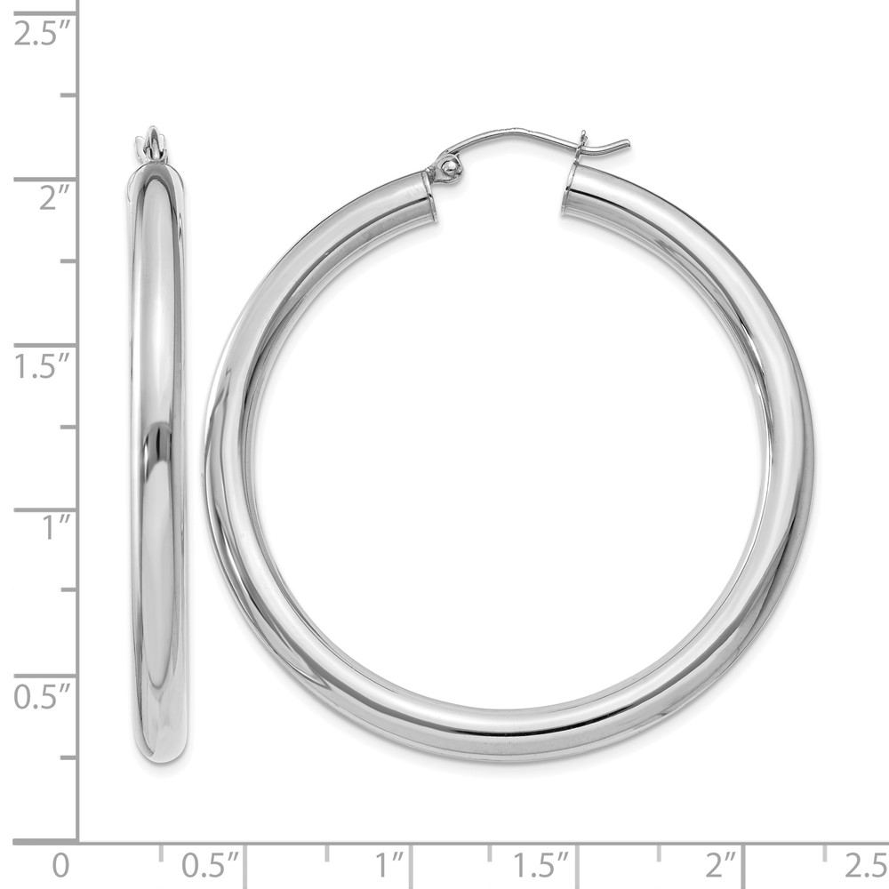 14K White Gold Polished 4mm Tube Hoop Earrings (T862)