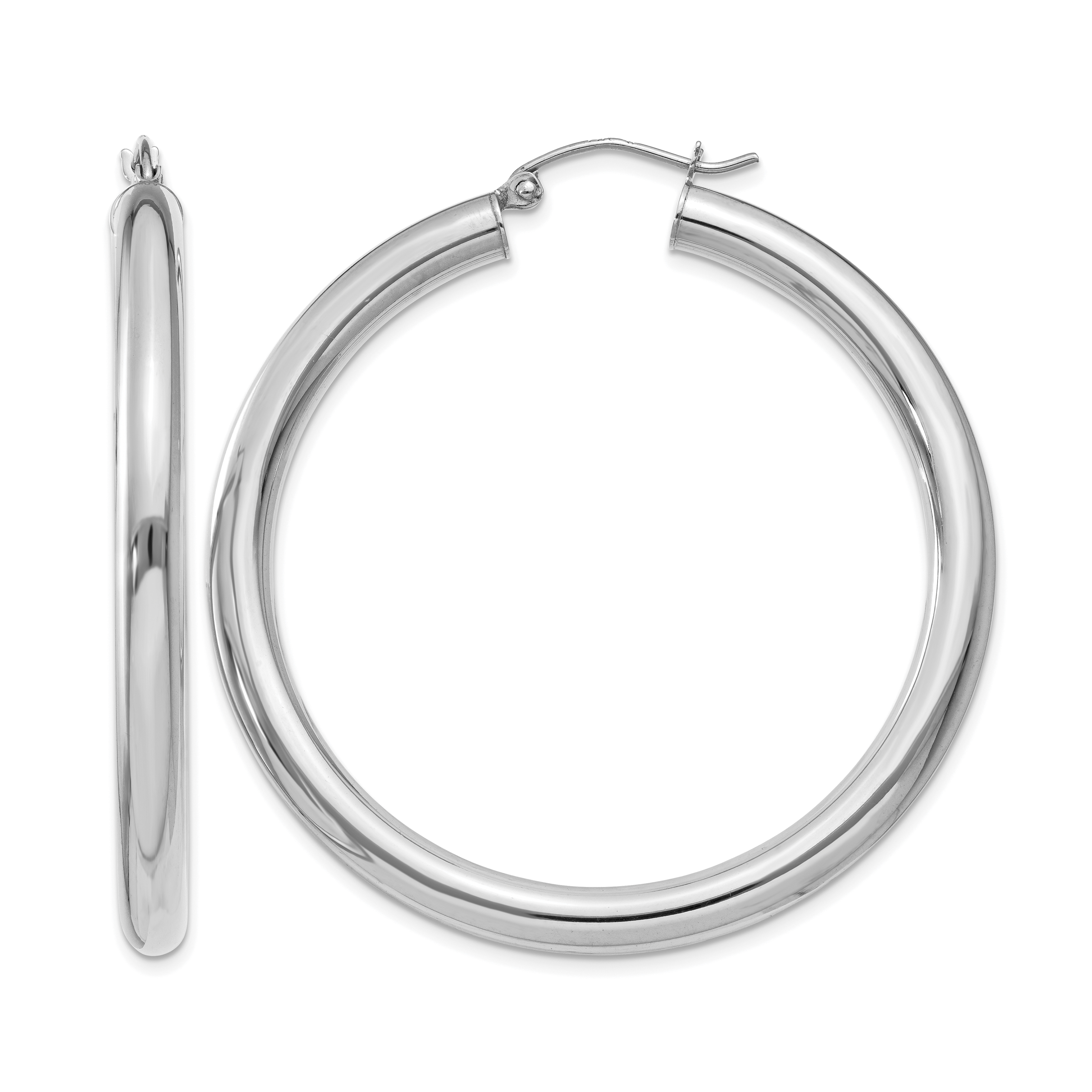 10k White Gold 4mm x 45mm Tube Hoop Earrings (10T862)