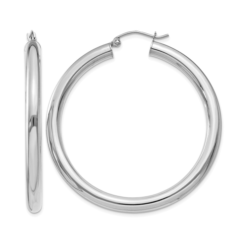10k White Gold 4mm x 45mm Tube Hoop Earrings (10T862)