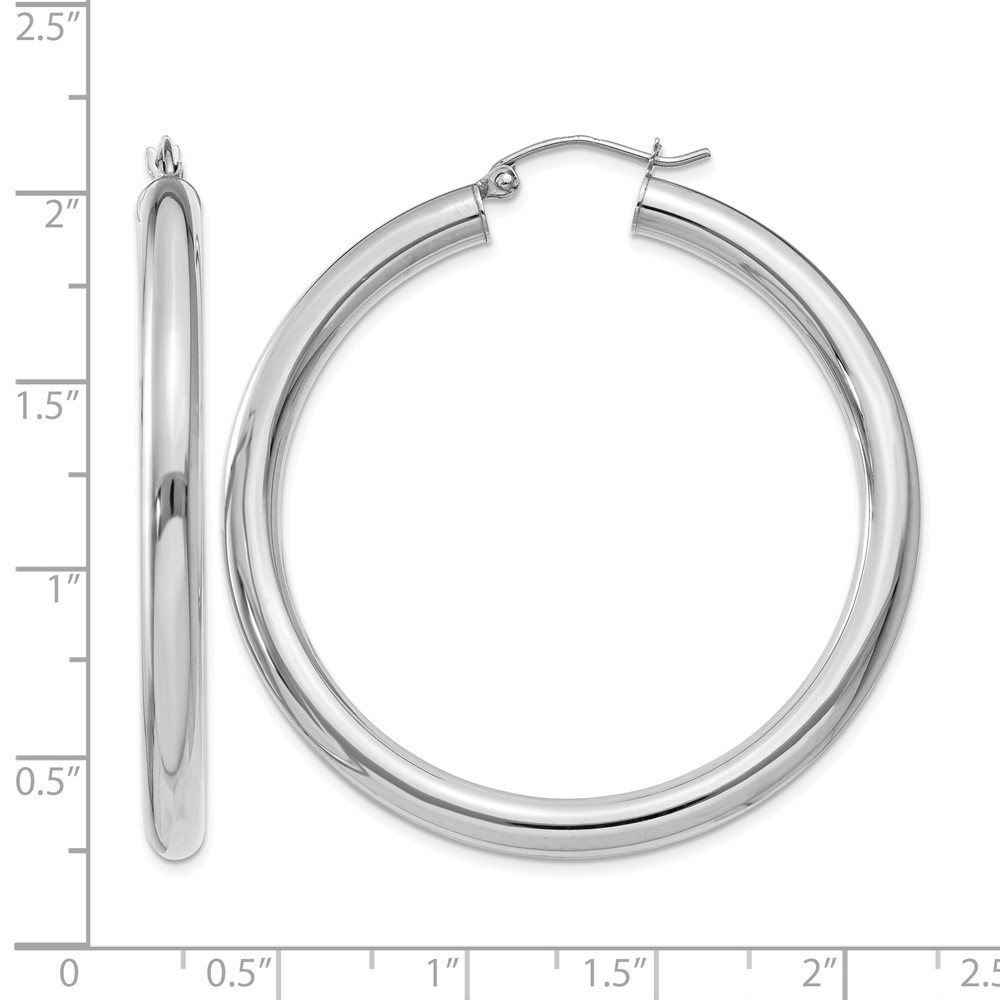 14K White Gold Polished 4mm Lightweight Tube Hoop Earrings (T862L)